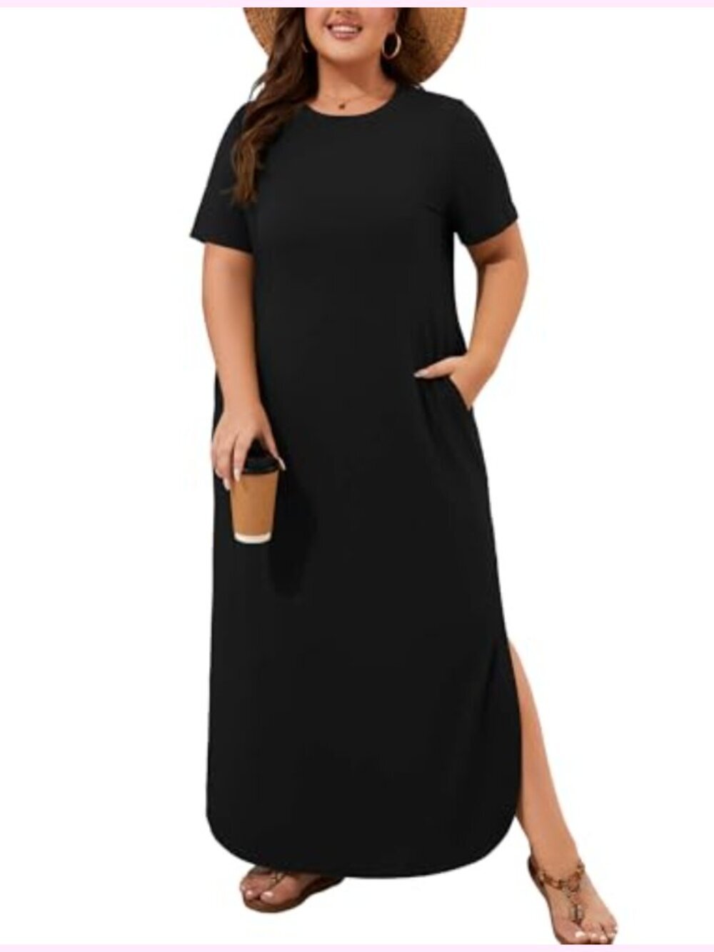 Plus Size Maxi Dress Women Casual Short Sleeve Crew Neck Flowy Beach Sundress